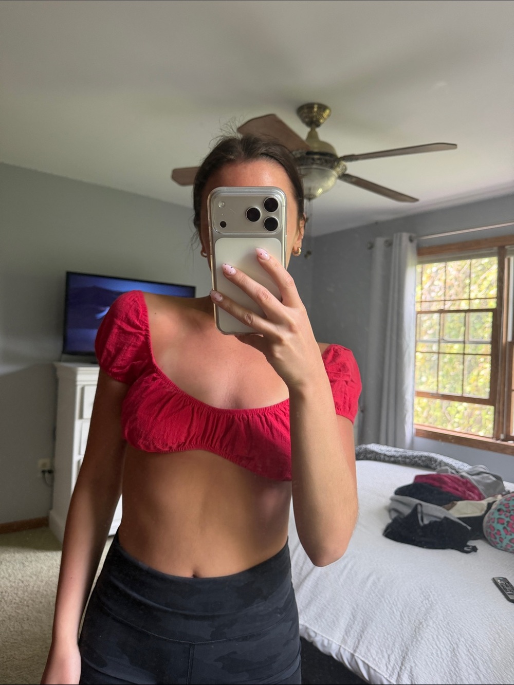 Red Ruched Crop Top - Picture 3 of 3